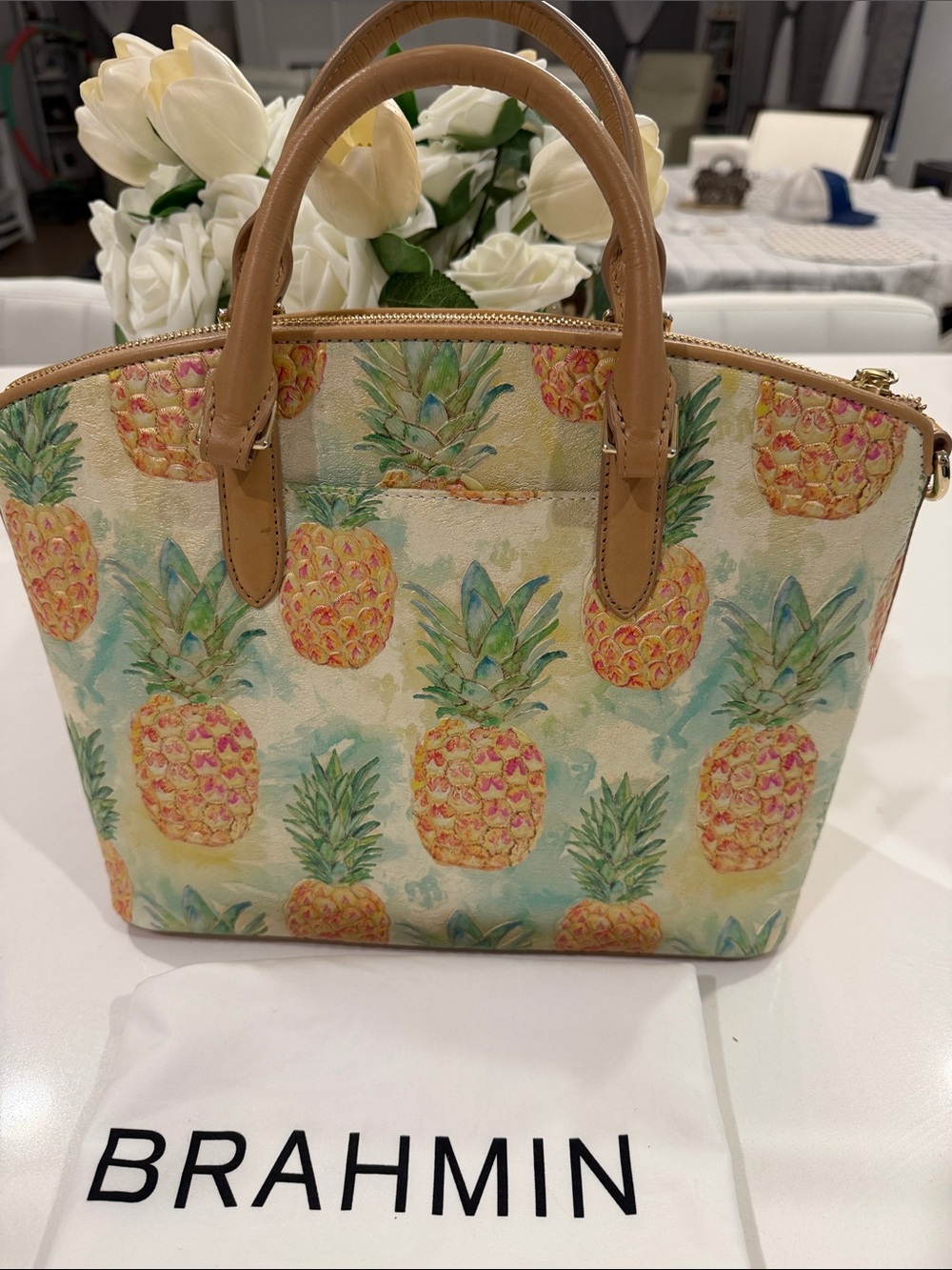 Brahmin Duxbury Satchel Multi Pomparo Pineapple -Print with Tassel - Picture 3 of 17